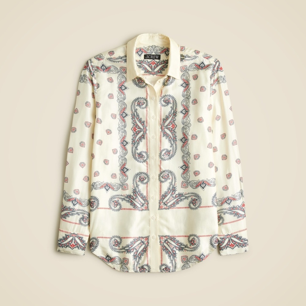 JCrew Drapey Paisley Print Shirt Button Front Long Sleeve Cream & Paisley XS NWT